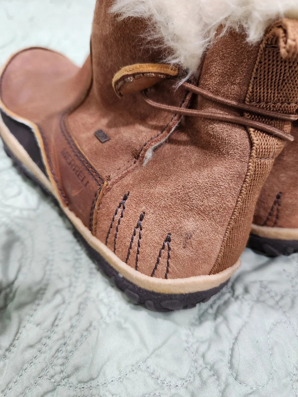 Merrell Women's Brown Leather Fur-Trim Waterproof Winter Ankle Boots